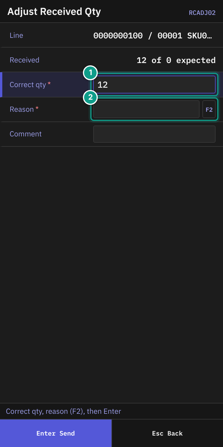 RCADJ02 - Adjust Received Qty