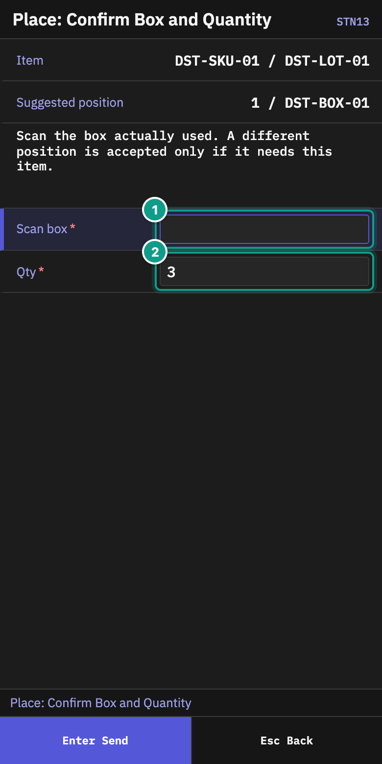 STN13 - Place Confirm Box and Quantity
