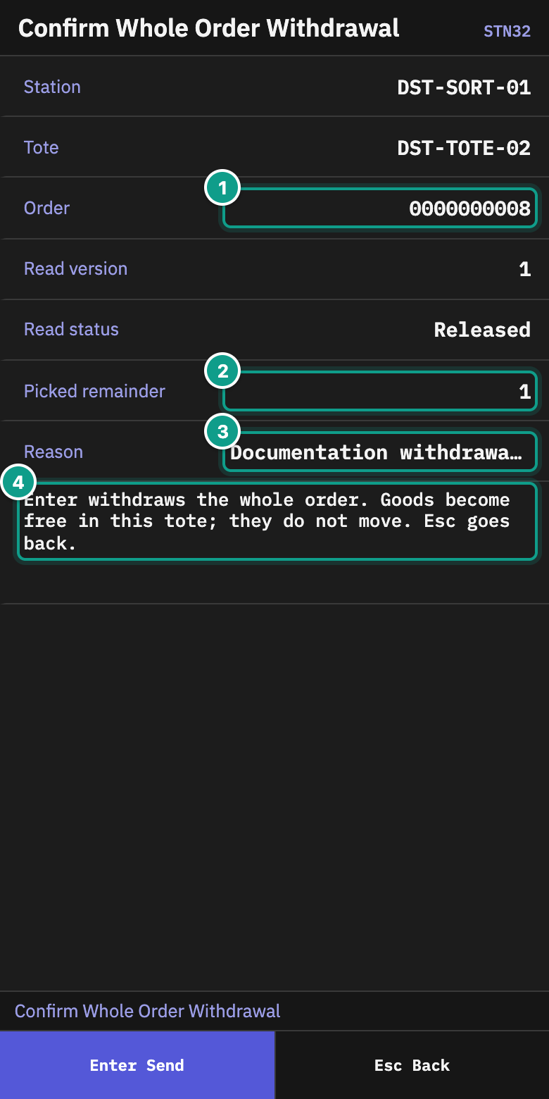 STN32 - Confirm Whole Order Withdrawal