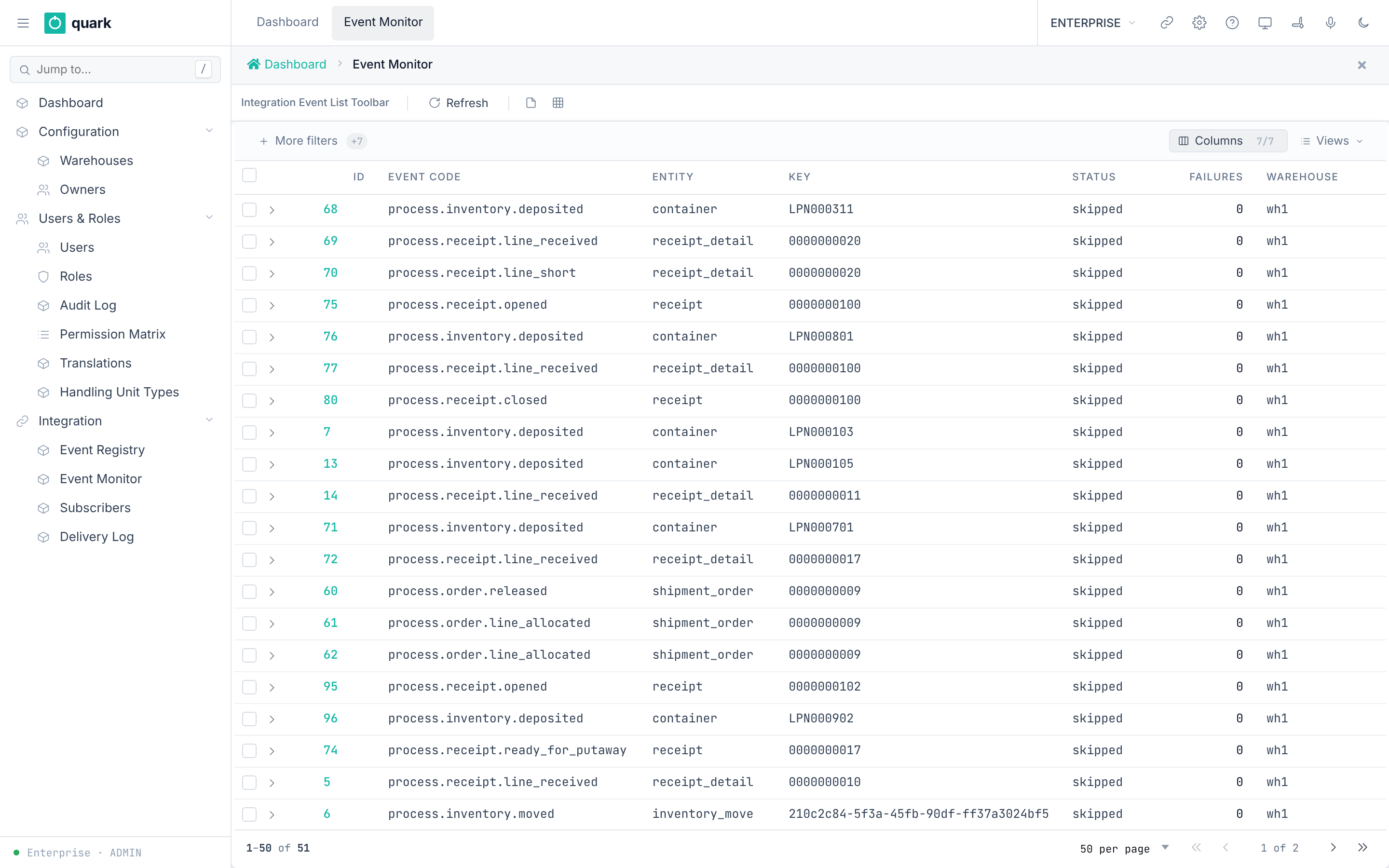 ent_integration_event_list_form - Integration Event List