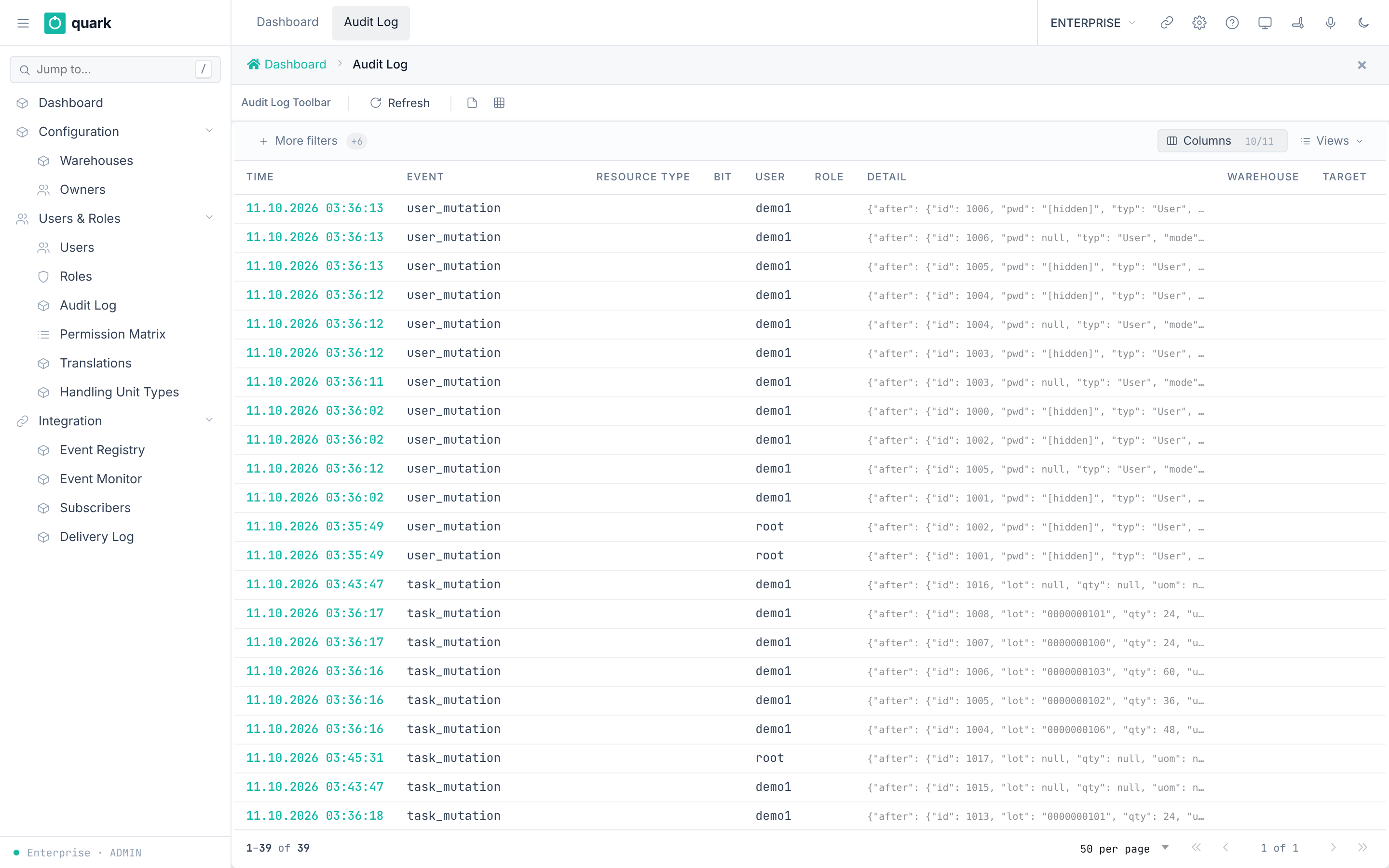 enterprise_audit_log - Audit Log
