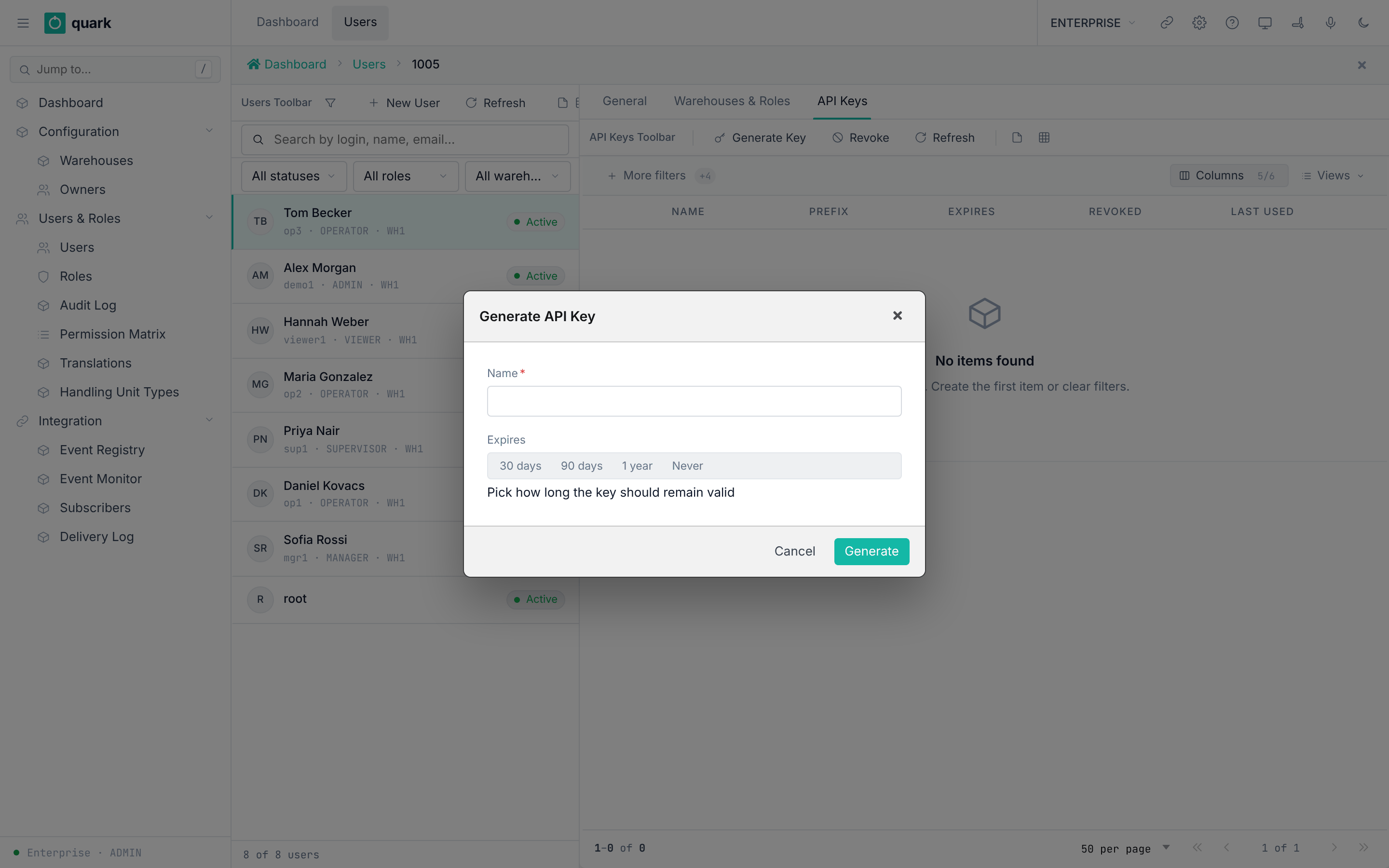 enterprise_user_api_key_create - Generate API key