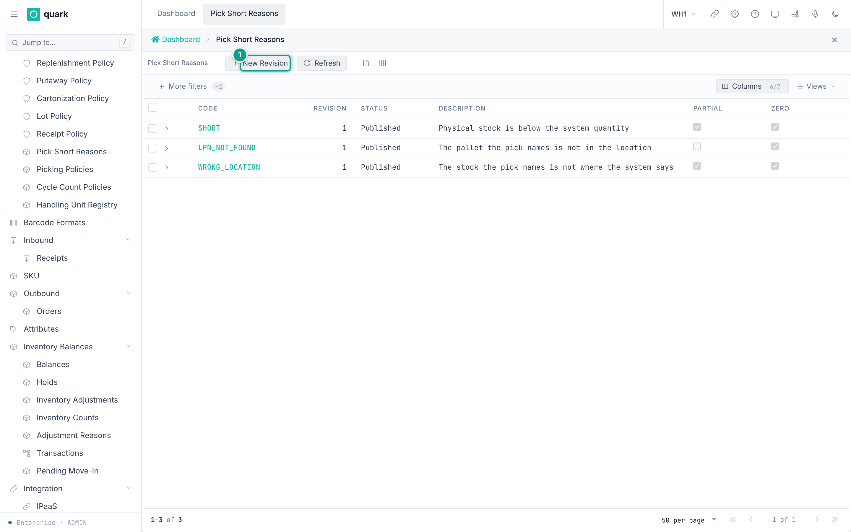 pick_short_reason_list_form - Pick Short Reasons
