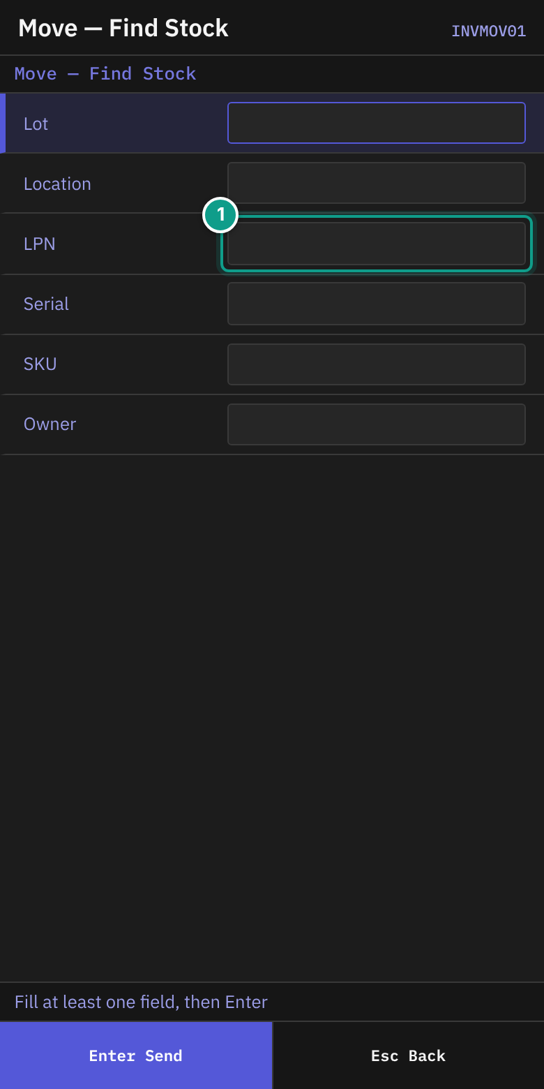 RF screen Move - Find Stock with empty search fields