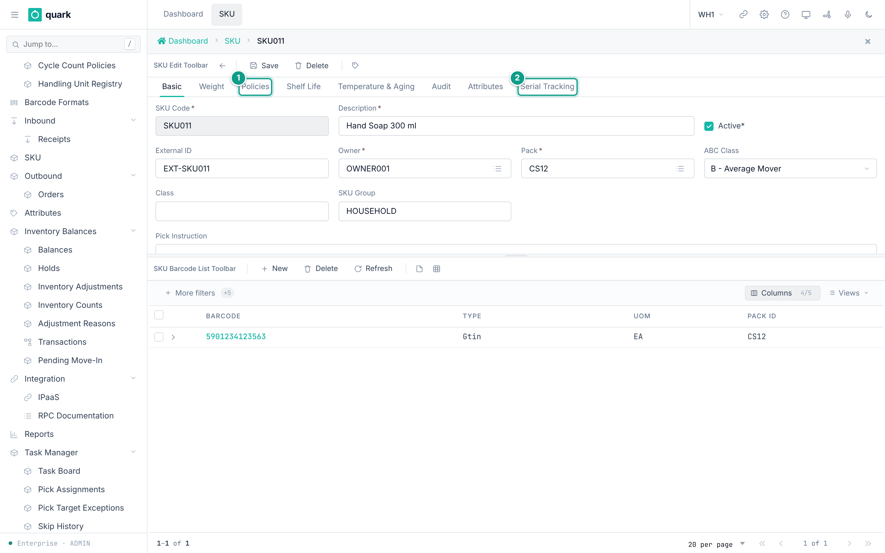 SKU form, Basic tab, for SKU003